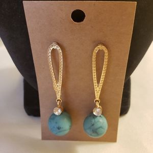 💐7/25 dangle marble ball stud gold toned loop